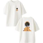 Nmg Tekstil Beyaz Oversize Pamuk Ağaç Dolunay Ön Arka Baskılı Örme T-Shirt - XS