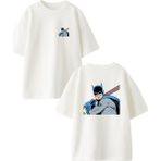 Nmg Tekstil Beyaz Oversize Pamuk Batman Beyzball Ön Arka Baskılı Örme T-Shirt - XS