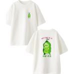 Nmg Tekstil Beyaz Oversize Pamuk Bezelye Yumurcak Ön Arka Baskılı Örme T-Shirt