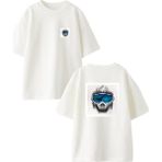 Nmg Tekstil Beyaz Oversize Pamuk Buzul Dağ Yüzücü Ön Arka Baskılı Örme T-Shirt - XS
