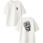 Nmg Tekstil Beyaz Oversize Pamuk Çığlık Maske Ön Arka Baskılı Örme T-Shirt - XS