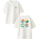 Nmg Tekstil Beyaz Oversize Pamuk Dört Resim Manzara Ön Arka Baskılı Örme T-Shirt - XS