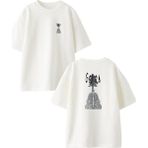 Nmg Tekstil Beyaz Oversize Pamuk Gojira Ağaç Gölge Ön Arka Baskılı Örme T-Shirt - XS