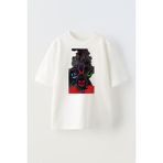 Nmg Tekstil Beyaz Oversize Pamuk Hacker Maske Üçlü Baskılı Örme T-Shirt - XS