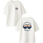 Nmg Tekstil Beyaz Oversize Pamuk Kar Gözlüğü Ön Arka Baskılı Örme T-Shirt - XS