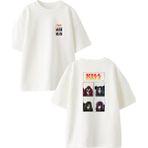 Nmg Tekstil Beyaz Oversize Pamuk Kıss Poster Metal Grup Ön Arka Baskılı Örme T-Shirt