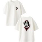 Nmg Tekstil Beyaz Oversize Pamuk Lacasada Papel Maske Ön Arka Baskılı Örme T-Shirt - XS
