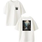 Nmg Tekstil Beyaz Oversize Pamuk Motocross Dağ Yolu Ön Arka Baskılı Örme T-Shirt - XL