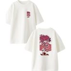 Nmg Tekstil Beyaz Oversize Pamuk Parmak Arası Anime Genç Ön Arka Baskılı Örme T-Shirt
