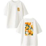 Nmg Tekstil Beyaz Oversize Pamuk Portakal Dalında Ön Arka Baskılı Örme T-Shirt - XL