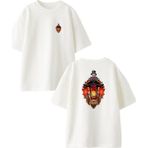 Nmg Tekstil Beyaz Oversize Pamuk Sokak Lambası Ateş Ön Arka Baskılı Örme T-Shirt - XS
