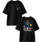 Nmg Tekstil Siyah Oversize Pamuk Ağaç Adamlar Çocuklar Ön Arka Baskılı Örme T-Shirt