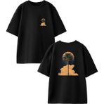 Nmg Tekstil Siyah Oversize Pamuk Ağaç Dolunay Ön Arka Baskılı Örme T-Shirt
