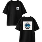 Nmg Tekstil Siyah Oversize Pamuk Buzul Dağ Yüzücü Ön Arka Baskılı Örme T-Shirt - XS