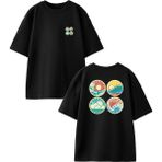 Nmg Tekstil Siyah Oversize Pamuk Dört Resim Manzara Ön Arka Baskılı Örme T-Shirt - XS