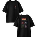Nmg Tekstil Siyah Oversize Pamuk Kıss Poster Metal Grup Ön Arka Baskılı Örme T-Shirt - XS