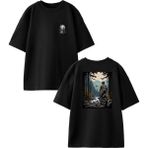 Nmg Tekstil Siyah Oversize Pamuk Motocross Dağ Yolu Ön Arka Baskılı Örme T-Shirt