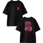 Nmg Tekstil Siyah Oversize Pamuk Parmak Arası Anime Genç Ön Arka Baskılı Örme T-Shirt