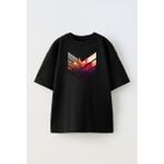 Nmg Tekstil Siyah Oversize Pamuk Rütbe Dağ Yürüyüş Baskılı Örme T-Shirt - XS