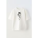 NMG TEKSTİL Unisex Beyaz Oversize Pamuk At Kara Kalem Baskılı Örme T-shirt