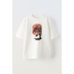 Nmg Tekstil Unisex Beyaz Oversize Pamuk Dolunay Çınar Ağacı Baskılı Örme T-Shirt - XL