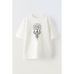 Nmg Tekstil Unisex Beyaz Oversize Pamuk Kuş Ağaç Pusula Baskılı Örme T-Shirt - XS