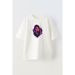 Nmg Tekstil Unisex Beyaz Oversize Pamuk Renkli Çığlık Maske Baskılı Örme T-Shirt - XS