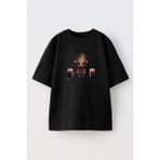 Nmg Tekstil Unisex Siyah Oversize Pamuk Ağaç Çocuk Gym Baskılı Örme T-Shirt - XS