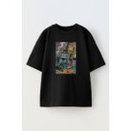 NMG TEKSTİL Unisex Siyah Oversize Pamuk Batman Spiderman Baskılı Örme T-shirt