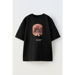 Nmg Tekstil Unisex Siyah Oversize Pamuk Dolunay Çınar Ağacı Baskılı Örme T-Shirt - XL