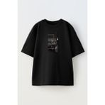 Nmg Tekstil Unisex Siyah Oversize Pamuk Eski Jip Fotoğraf Baskılı Örme T-Shirt - XS