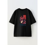 Nmg Tekstil Unisex Siyah Oversize Pamuk Kırmızı Batman Baskılı Örme T-Shirt - XL