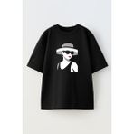 Nmg Tekstil Unisex Siyah Oversize Pamuk Kırmızı Dudak Kadın Silüet Baskılı Örme T-Shirt - XS