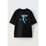 Nmg Tekstil Unisex Siyah Oversize Pamuk Kirpiğe Kalem Çekme Baskılı Örme T-Shirt - XS