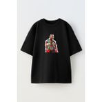 Nmg Tekstil Unisex Siyah Oversize Pamuk Mike Altın Kemer Baskılı Örme T-Shirt