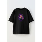 Nmg Tekstil Unisex Siyah Oversize Pamuk Renkli Çığlık Maske Baskılı Örme T-Shirt - XS