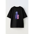 Nmg Tekstil Unisex Siyah Oversize Pamuk Shen Çizim Baskılı Örme T-Shirt - XS