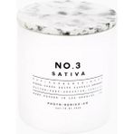 No.3 Sativa Glass Candle 225G, Lüks Mat Beyaz Cam ve Mermer Beton Kapaklı Mum