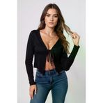 No 35 NO35lux2025106781 Kadın Siyah Uzun Kollu Önden Bağlama Detaylı Crop Top Bluz – Şık, Rahat Ve Kolay Kombinlenebilir