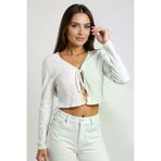 No 35 NO35lux2025760921 Kadın Beyaz Uzun Kollu Önden Bağlama Detaylı Crop Top Bluz – Şık, Rahat Ve Kolay Kombinlenebilir