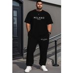 NO 601 Erkek Siyah T-shirt Siyah Eşofman Alt Milano İtaly Büyük Beden Battal Beden Takımı