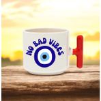 No Bad Vibes Tasarımlı Kırmızı T Kulplu Seramik Baskılı Kupa Bardak 250 ml - 1 Adet