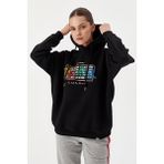 No Fear 72476 Siyah Oversize Kapüşonlu Kadın Sweatshirt