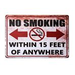 No Smoking Within 15 Feet Vintage Metal Duvar Sanatı Garaj Atölyesi Dış Mekan Dekoru Retro Endüstriyel Uyarı Plakası Teneke Levha 20x12 cm (14T28)