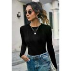 No35 lux2025102257 Kadın Siyah Uzun Kollu Fit Basic Crop Top Bluz Mariposa Secret