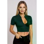 No35 MEDA9492lux2025697500 Kadın Yeşil Yarım Fermuarlı Ve Kısa Kollu Crop Top Bluz – Şık, Rahat Ve Kolay Kombinlenebilir