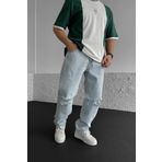 NO61 MAN Baggy Buz Mavisi Diz Yırtık Modelli Kot Pantolon