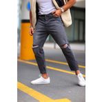 NO61 MAN Boyfriend Diz Yırtık Gri Renk Kot Pantolon