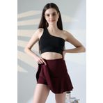 NO979 Kadın Bordo Esnek Şortlu Volanlı Pileli Viskon Kloş Şort Etek