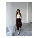 NOA LİNE Kahverengi Scuba Krep Kumaş Şalvar Model Balon Pantolon